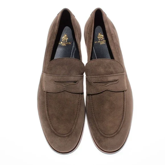 Di Bianco NWB Miseno Cashmere Suede Penny Loafers Size 44 (US 11) in Bark Brown